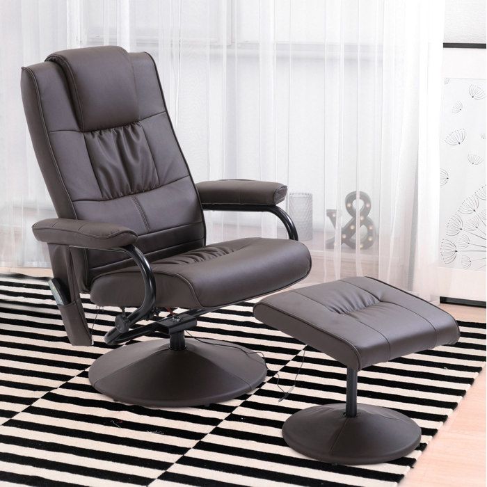 MEUVYX Fauteuil Massant Électrique Inclinable Pivotant 360 Degrés avec Repose-pieds et Télécommande en Simili Cuir Marron