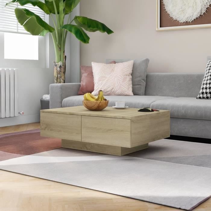 Table basse - AKOZON - Chêne sonoma - 90x60x31 cm - Bois - Panneaux de particules - Beige - Adulte