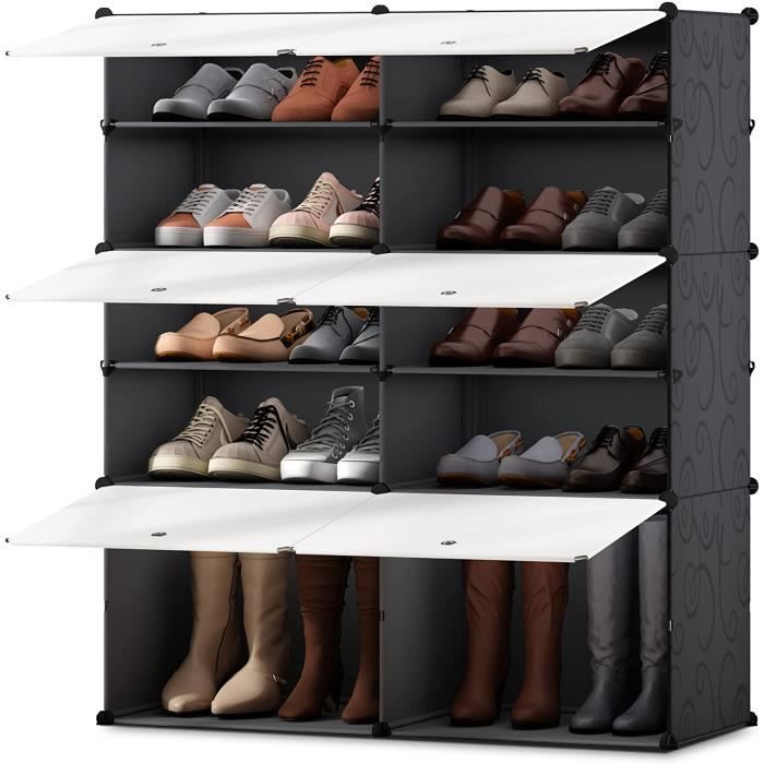 Etagere chaussure, range chaussures empilable, meuble chaussure en  plastique, étagère chaussures à 5 Niveaux boite rangement, Noir - Cdiscount  Maison