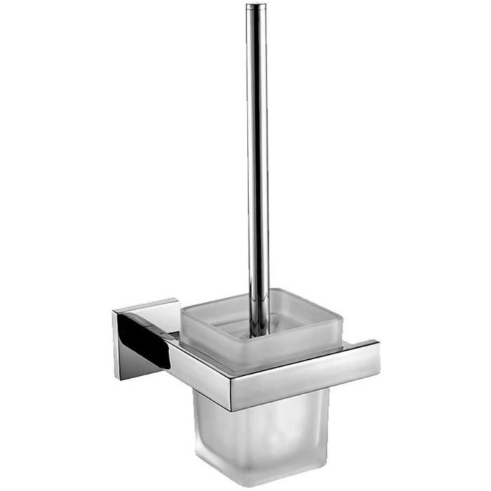 Brosse WC Design Luxe En Acier Inoxydable Et Verre Véritable – Fixation Murale Élégante Avec Support Chromé