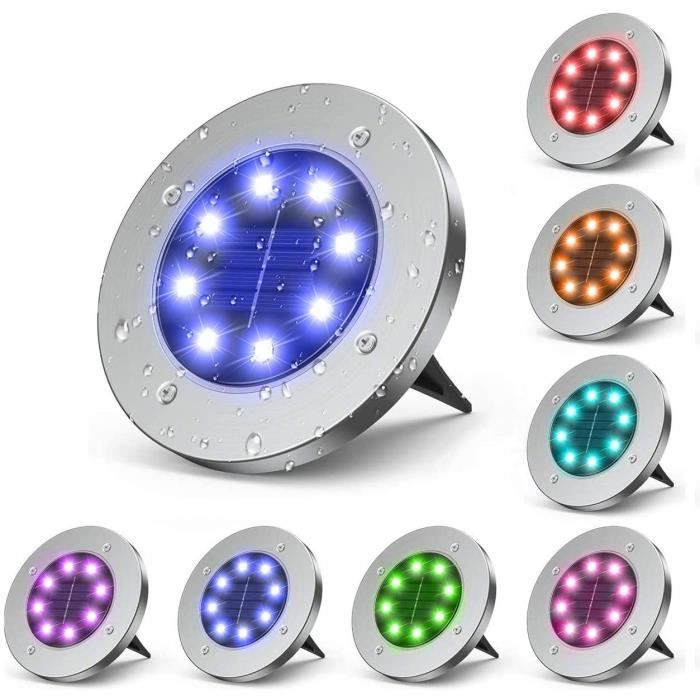 Led 8 Pack Lumière Solaire Extérieur Jardin Au Sol Extérieur 7 LED 8 Pack Colorée ...