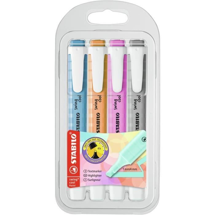 Surligneur format stylo swing cool Pastel Pochette de 4 surligneurs rose lilas turquoise menthe