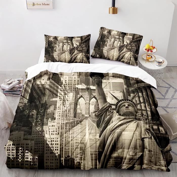 Housse De Couette Fermeture Éclair New York 140 X 200 Cm Avec 2 Taies D