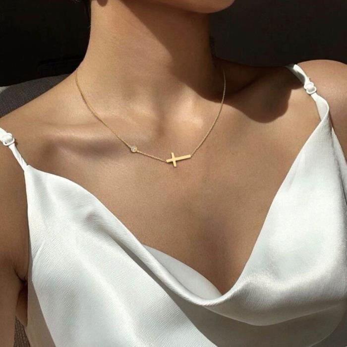 collier croix ras de cou or perles zircon • bijou religieux chrétien acier inoxydable • bijoux bohème pour femme • cadeau pour elle