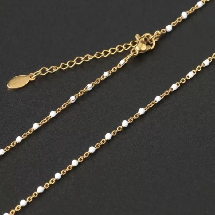 collier en acier inoxydable et perles de couleurs blanches pour femme • cadeau pour elle • cadeau de noel