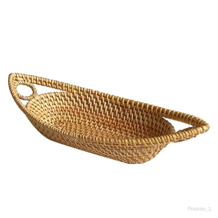 Grand panier plateau osier raphia rotin tressé 57 x 43 cm déco campagne