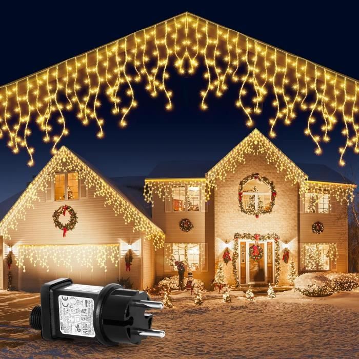 Rideau lumineux à glaçons LED 10m 400LED Blanc chaud 8fonctions - Guirlande Lumineuse Noel