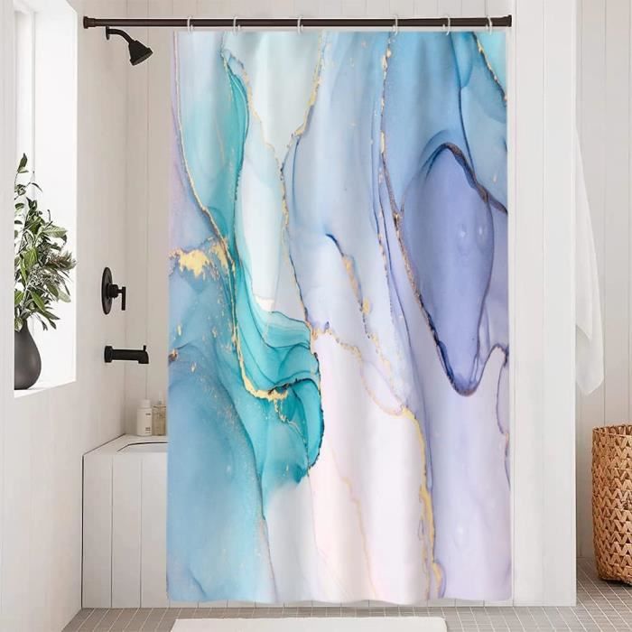 Rideau De Douche Lin Bleu Popkozzi - 183x200 Cm - Anti-Eau - Style Scandinave