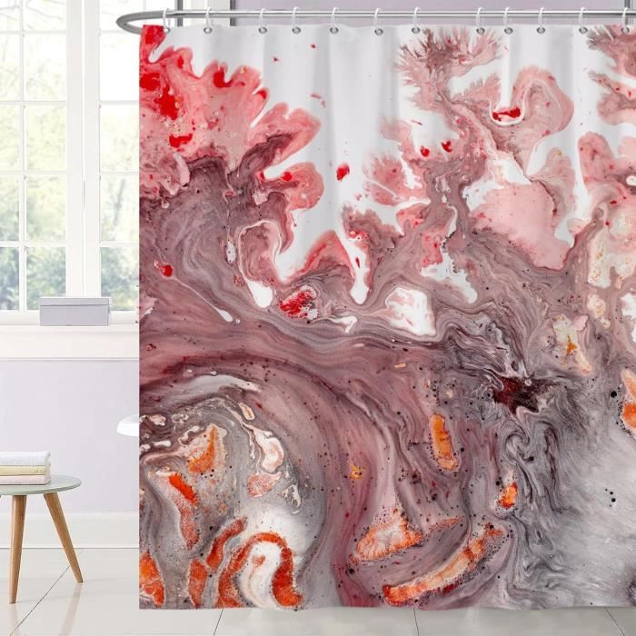 Rideau De Douche Rose 90x180 Cm - Design Abstrait Rétro, Polyester Imperméable, 6 Œillets