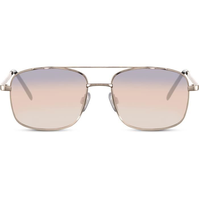 Lunettes De Soleil Sans Monture Pour Femme - Verres Carrés Dégradés Rose Doré - Monture Métal Léger Et élégant