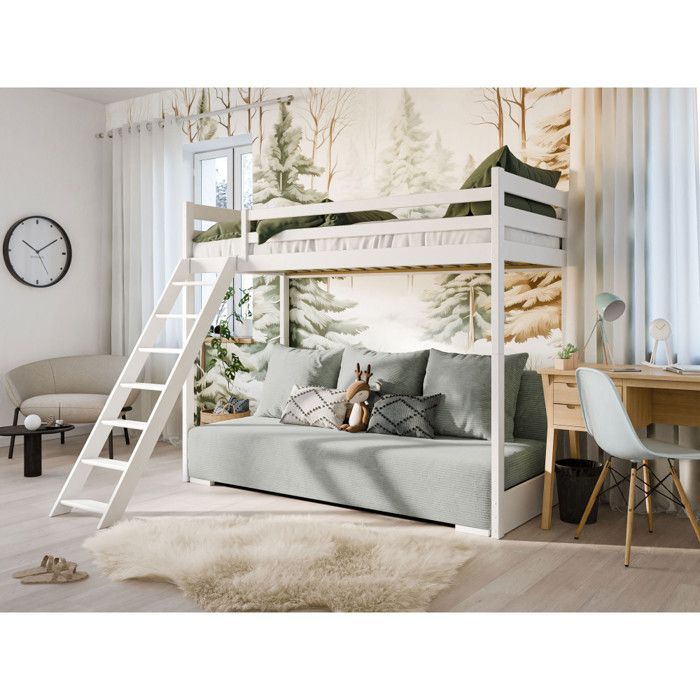 Lit Mezzaninne et Canape SAFINO 90 x 200 / 140 x 200 Blanc - gris