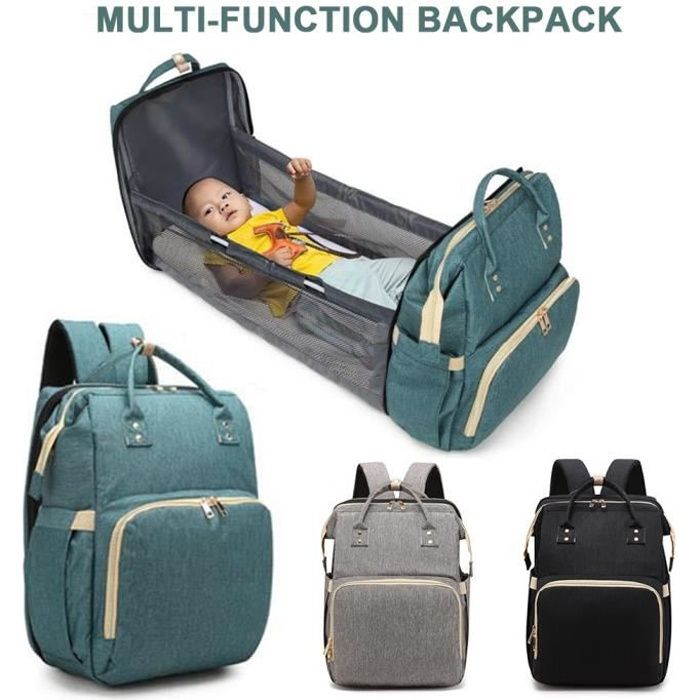 sac à dos de voyage pour maman et bébé avec matelas et station à langer pliable vert Sac à dos portable pour lit de bébé 