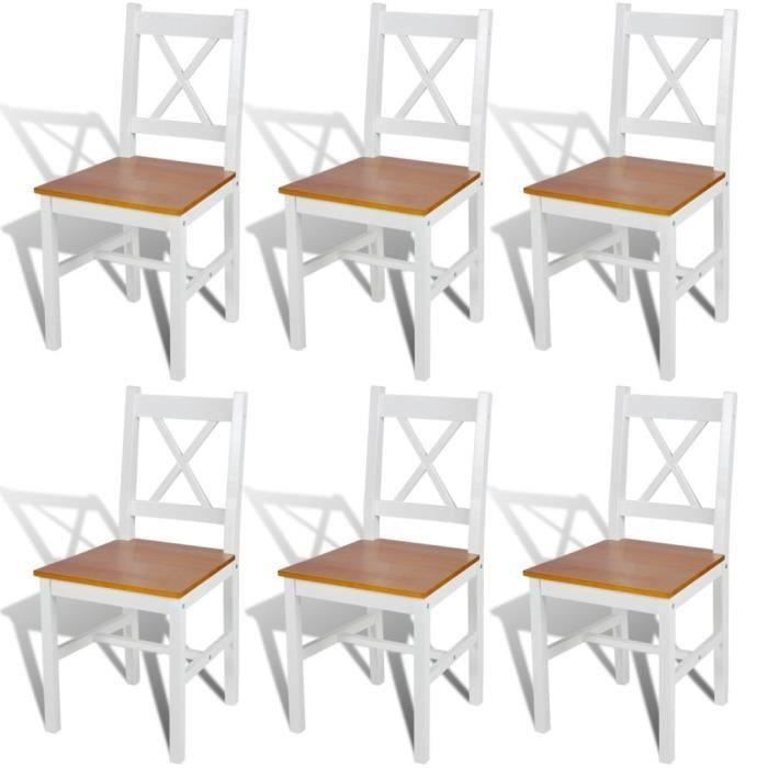 Chaises de salle à manger - KAI - Bois Blanc et couleur naturelle - Lot de 6 Chaises de salle à manger - KAI - Bois Blanc et couleur naturelle - Lot de 6