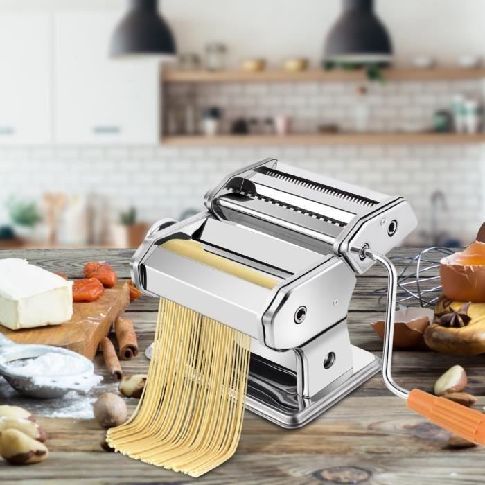 M&acirc;chine &agrave; P&acirc;tes Manuelle Fraiche en Acier Inoxydable Machine &agrave; Nouilles Pour Spaghetti Lasagnes Tagliatelles 205 X 205 X 14CM 