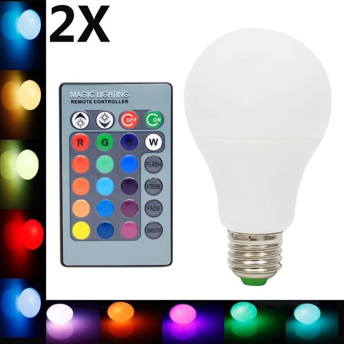 2X E27 Ampoule Multicolore 7W RGB Ampoule LED 16 Changement de Couleur 270° Angle de Faisceau RGB à Couleur Changeante Télécommande AC85-265V 