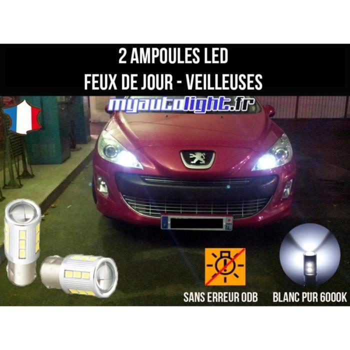 Pack feux de jour veilleuses led blanc xenon pour Peugeot 308