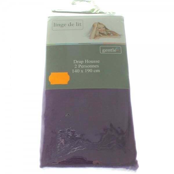 Drap housse - 140 x 190 cm - 100% coton - Violet - 2 personnes