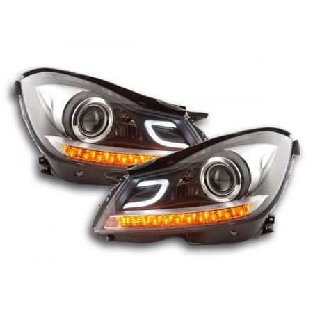 Paires de feux phares Mercedes Classe C W204 de 2011 a 2014 Daylight LED Noir