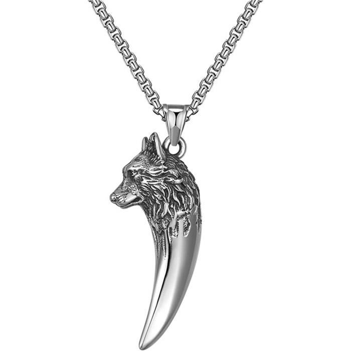 Collier pendentif dent de loup tête de loup pour hommes, collier en