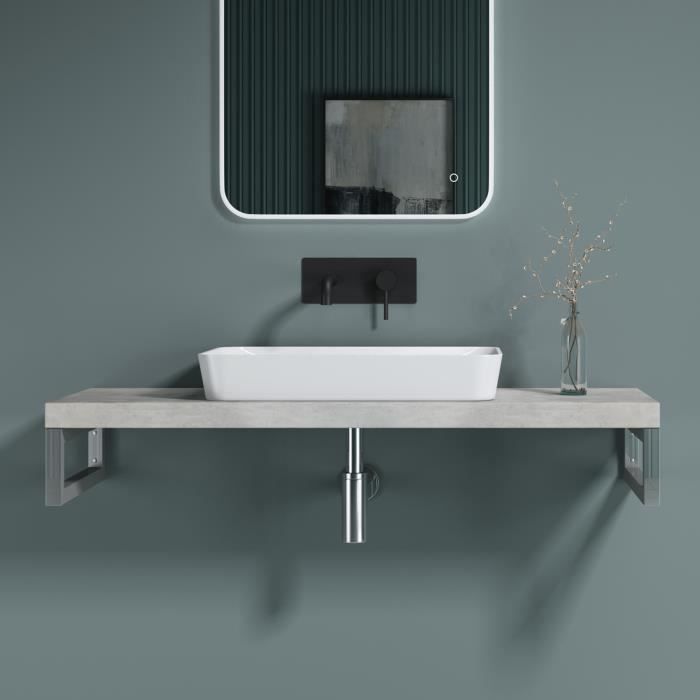 sogood plan de vasque 50x160cm gris clair meuble sous lavabo plan lave mains avec 2 supports en inox