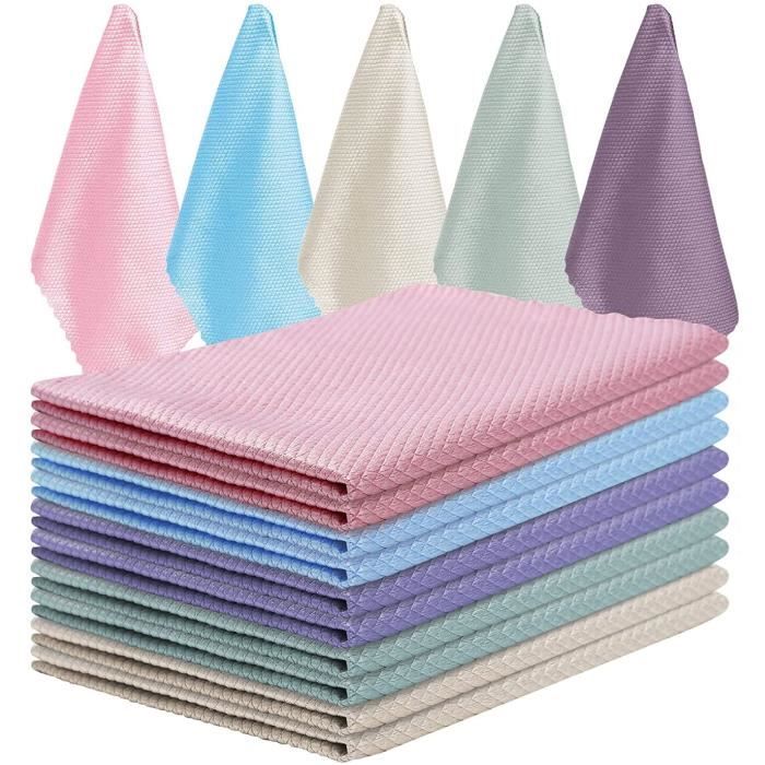 Lot de 12 Chiffon de Nettoyage en Microfibre Torchon Polyvalent pour Verre Miroir Cuisine Voiture Chiffon Ecaille de Poisson