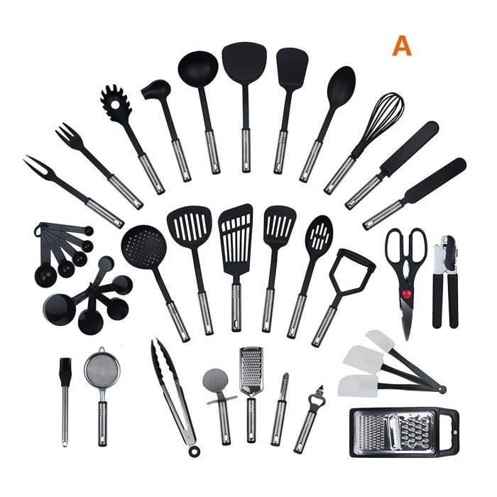 faite avec des poign/ées en nylon Kabalo 12 pi/èces en acier inoxydable de cuisine Ustensile de cuisine set