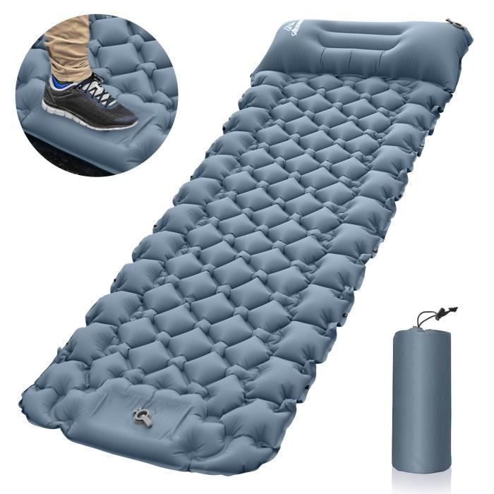 Matelas gonflable de camping,coussin de couchage avec oreillers, polymères  d'air ultralégers, pompe de gonflage intégrée, randonnée,