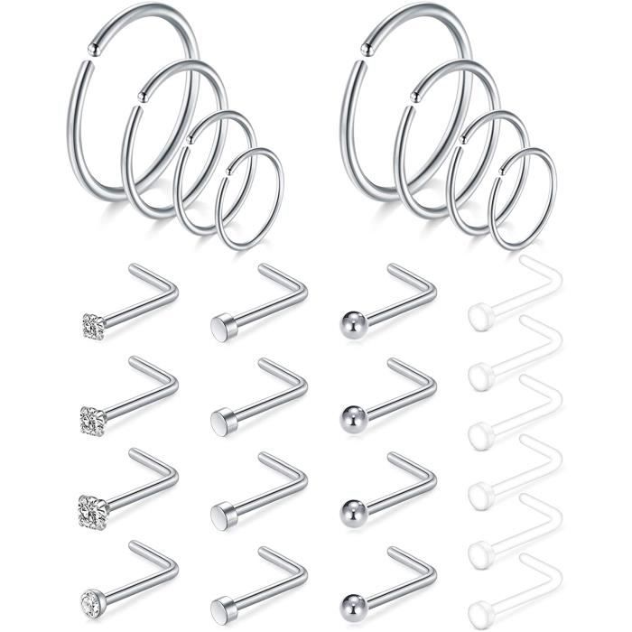6 Bijoux De Nez En Acier Chirurgical - Studs En L Tailles 18G/20G - Zircone Cube - Argent Et Or Rose