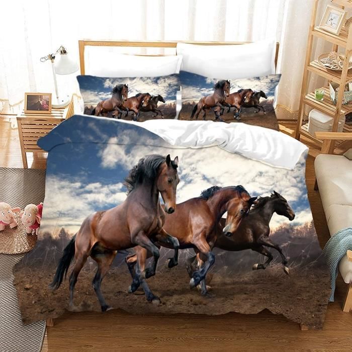Parure De Lit TULTOAP Motif Chevaux - Housse De Couette 135x200 Cm + 2 Taies - Polyester Doux - Pour Ado