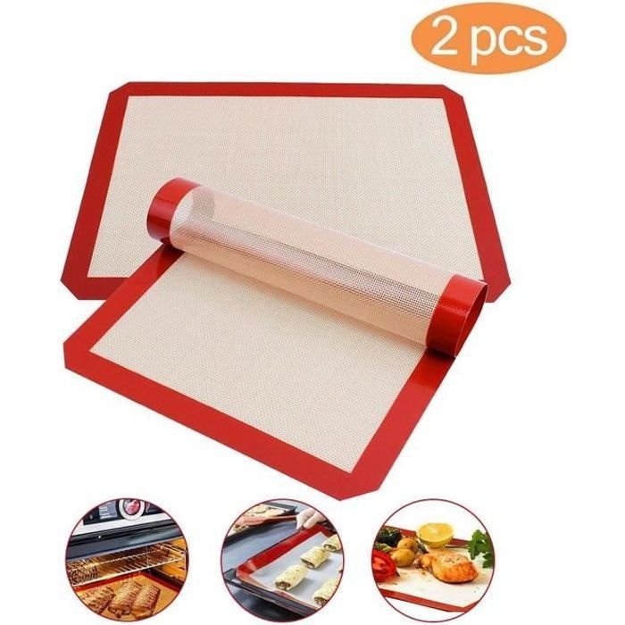 2Pcs Tapis de Cuisson en Silicone 40x30cm, Toile de Cuisson Silicone Saine pour Four en Silicone Anti-Adhérent et Réutilisable, sa