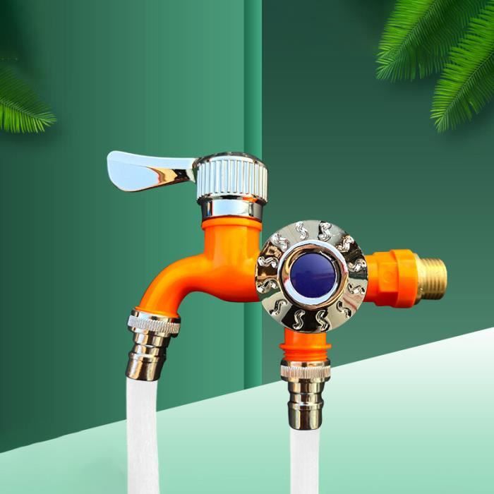 Pommeau de douche,Robinet Double contrôle antigel pour l'extérieur,robinet  à 3 voies,Interface universelle - orange[F569]