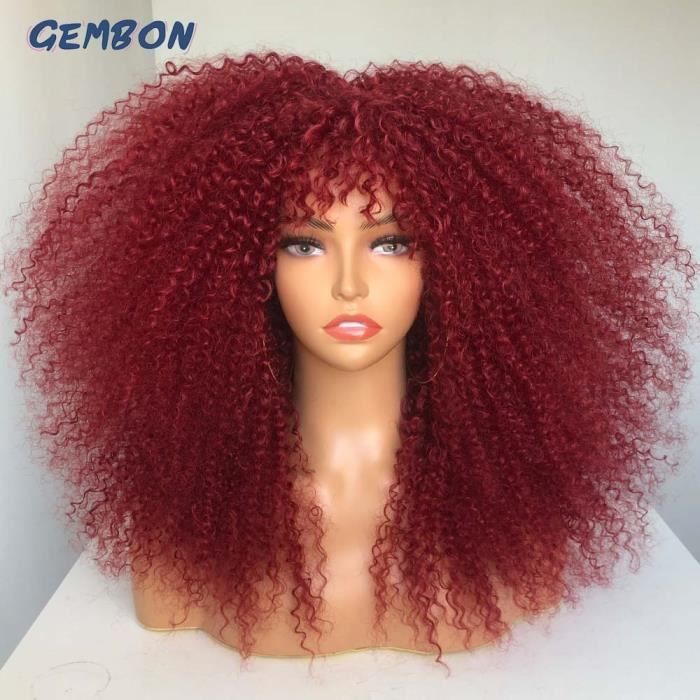 Perruque Courte Frisée Afro Synthétique Noire Avec Frange + Bonnet Offert - Style Crépu Bouclé