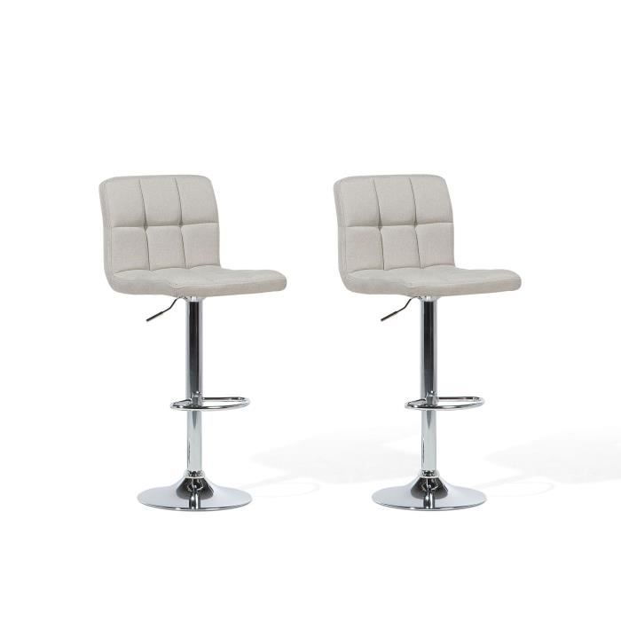chaises de bar réglables beiges marion - beliani - lot de 2 - tissu - métal - polyester