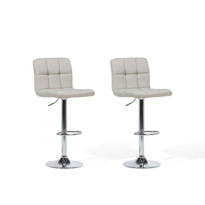 Chaises de bar réglables beiges MARION - BELIANI - Lot de 2 - Tissu - Métal - Polyester Chaises de bar réglables beiges MARION - BELIANI - Lot de 2 - Tissu - Métal - Polyester