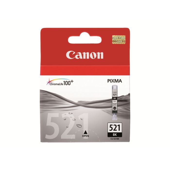 Cartouche D'encre Noire Canon CLI-521BK – 9 Ml, Originale, Pour Imprimantes Série PIXMA (MP540, Etc.)