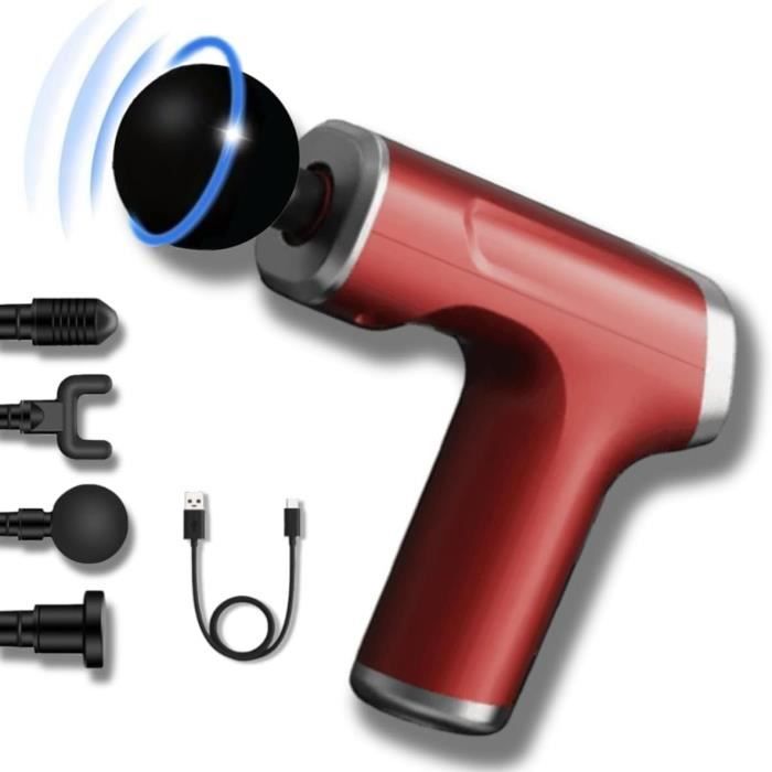 Pistolet De Massage Musculaire Percussion - 4 Têtes - Rechargeable - Noir - 580g - Modèle 2025