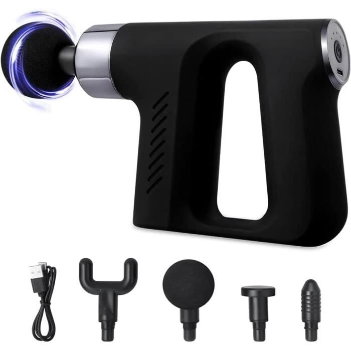 Pistolet De Massage Musculaire Sans Fil - 5 Têtes - Rechargeable USB - Vert - Léger Et Portable