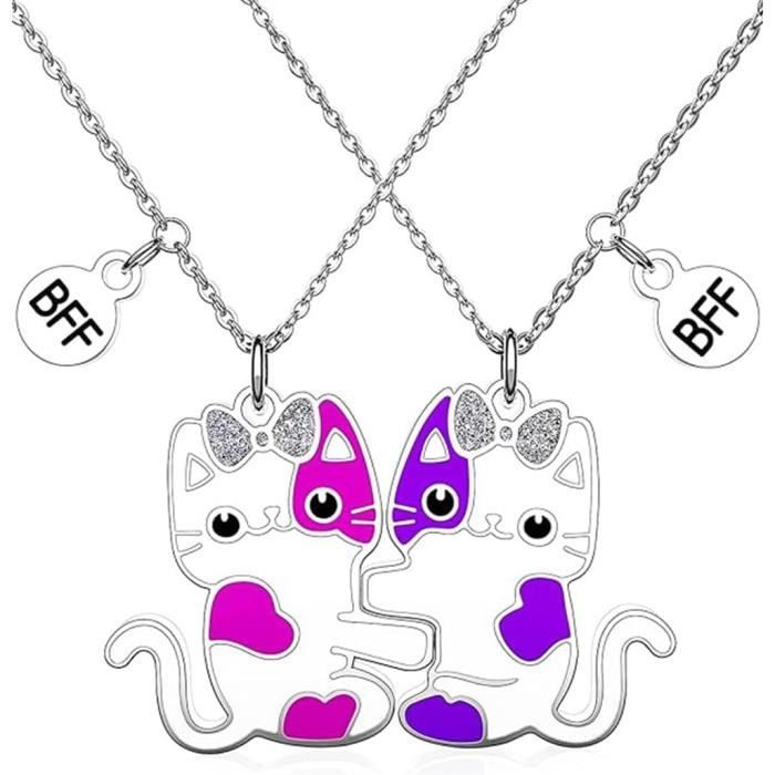 Collier Amitié Puzzle Chat - 2 Pcs Collier Couple Ou Meilleures Amies, Bijoux Symboliques Multicolores
