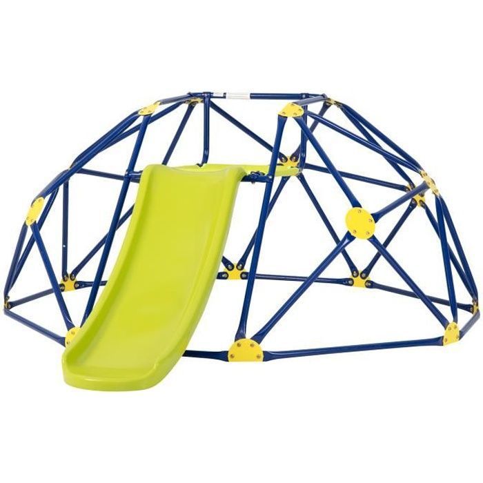 COSTWAY Dôme descalade avec Toboggan 2415 x 183 x 915 CM Cadre en Métal Robuste Jouet Extérieure pour Enfants 3-10 Ans Jaune