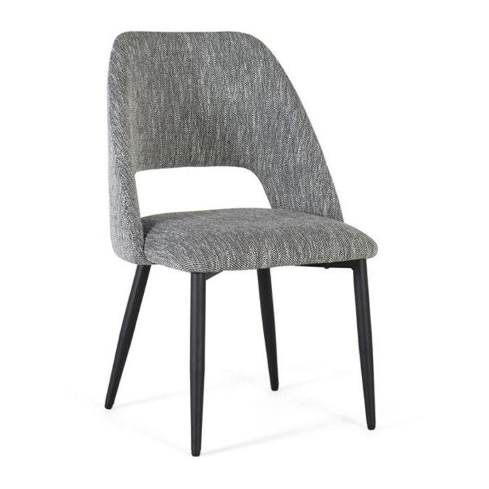 Chaises dintérieur - Giner y Colomer - Lot de 4 - Tissu gris - Pieds métal noir - Design élégant Chaises dintérieur - Giner y Colomer - Lot de 4 - Tissu gris - Pieds métal noir - Design élégant