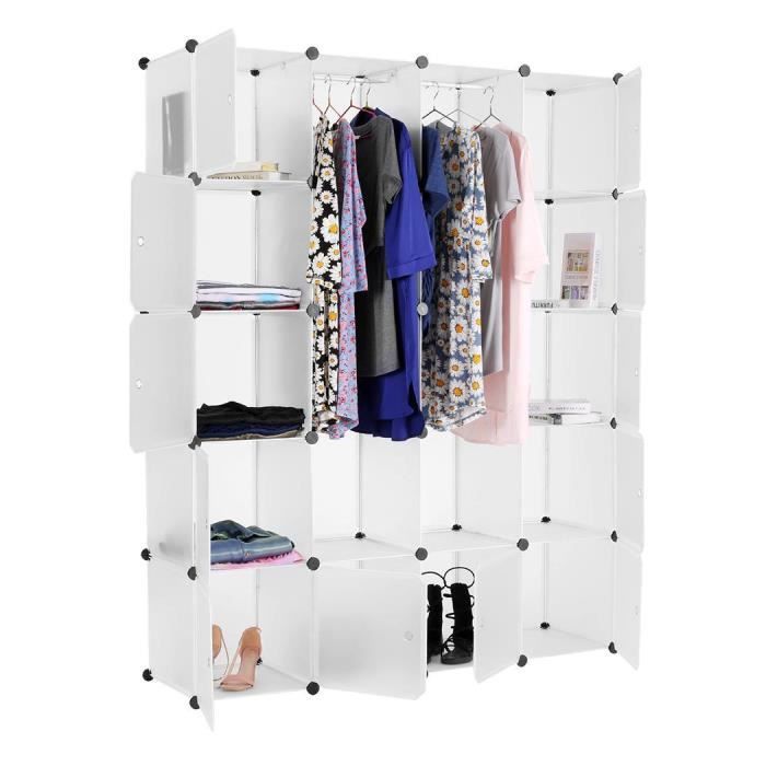 Armoire Penderie de Chambre 20 Cubes, Meuble de Rangement Modulaire en