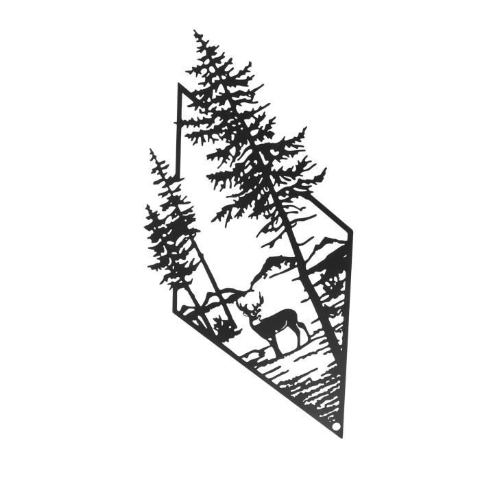Panneau Mural Métal Décoration Cerf Forêt - Grand Modèle Rustique Pour Salon Ou Cabane