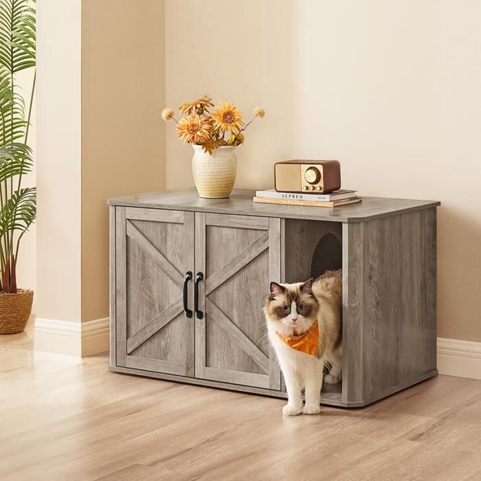 Meilleurs prix pour Maison de toilette - Feandrea - Bac à litière pour chat - 85 x 48,5 x 50 cm, Grège Chiné