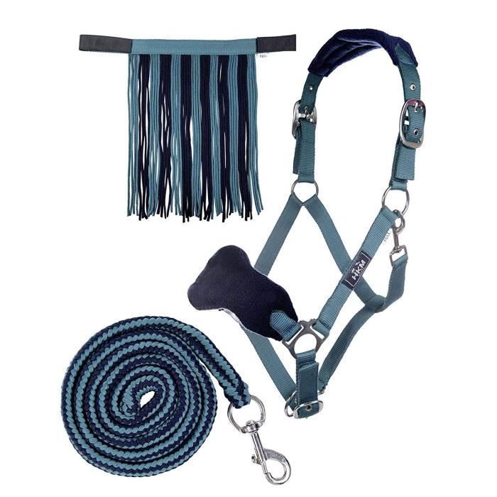 Comparer les prix de HKM 4057052289378 Licol avec Mousqueton en Tricot et Franges de Mouches 5069 Bleu pétrole/Bleu Marine - HKM 4057052289378