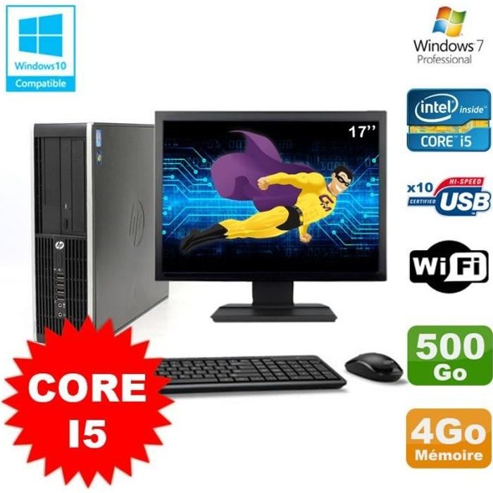 Lot PC HP Elite 8100 SFF Core i5-650 3.2GHz 4Go 500Go Graveur WIFI W7 + Ecran 17