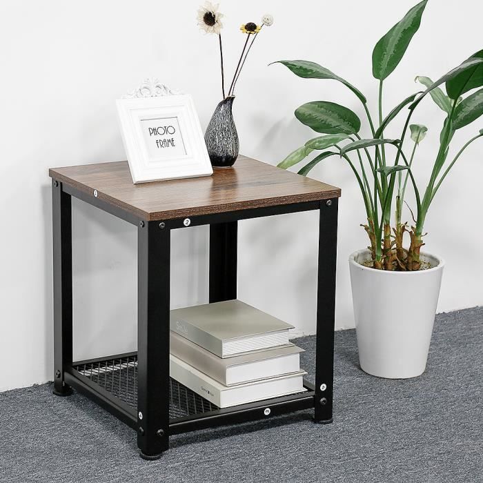 table de chevet - huole - carré avec pieds en fer - blanc - 1 étagère en fil de fer