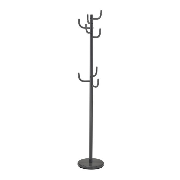 Porte-manteaux MILA portant pour vêtements sur pied hauteur 174 cm socle rond et 8 crochets meuble dentrée en métal laqué gris