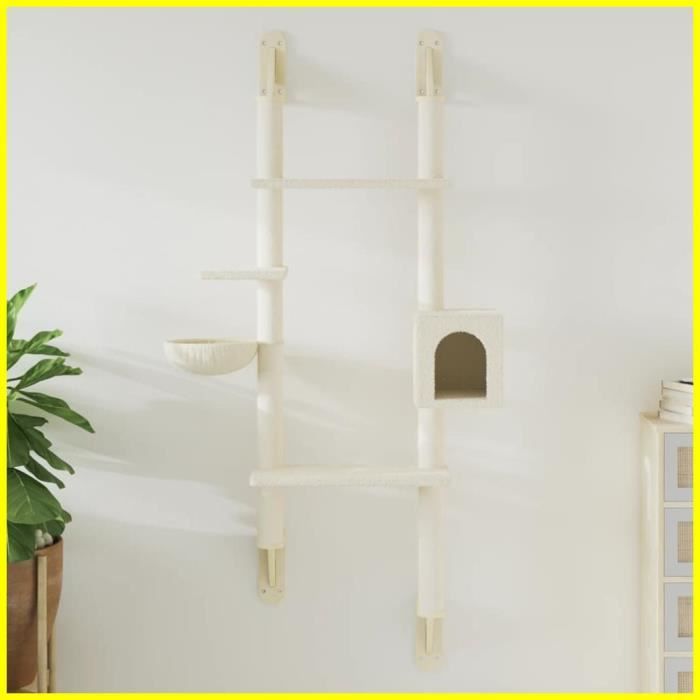 Meilleurs prix pour Livraison Rapide Arbre à chat mural avec griffoir crème 180 cm AF63 - Dbaiyi-Ddis