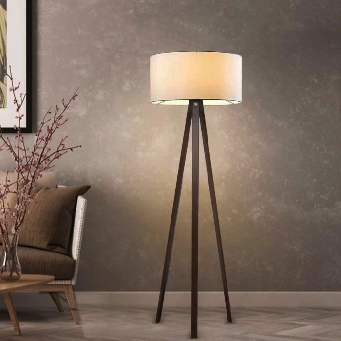 Lampadaire Newport hauteur 140 cm E27 effet bois - crème [lux.pro]