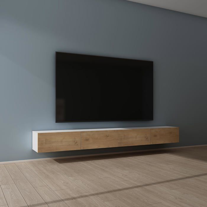Mai & Mai Meuble TV Suspendue Armoire avec Soft-Close Table TV pour le Salon Blanc Mat+Marron Clair 280x40 2x30 cm TC002 Mai & Mai Meuble TV Suspendue Armoire avec Soft-Close Table TV pour le Salon Blanc Mat+Marron Clair 280x40 2x30 cm TC002